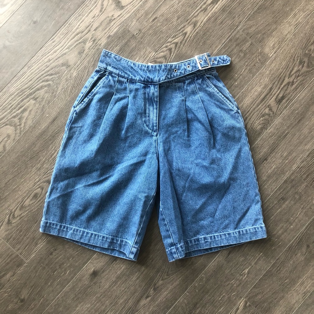 BNWT Vero Moda Blue High-Waist Pleated Denim Shorts with Belt | Size XS